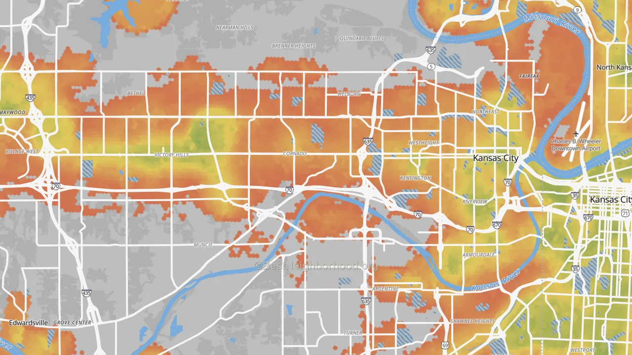 Bike Grade map of Kansas City, KS