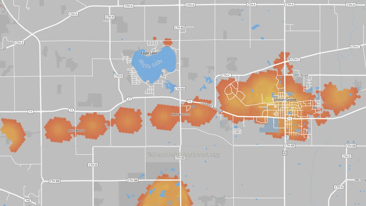 Bike Grade map of Kansasville, WI