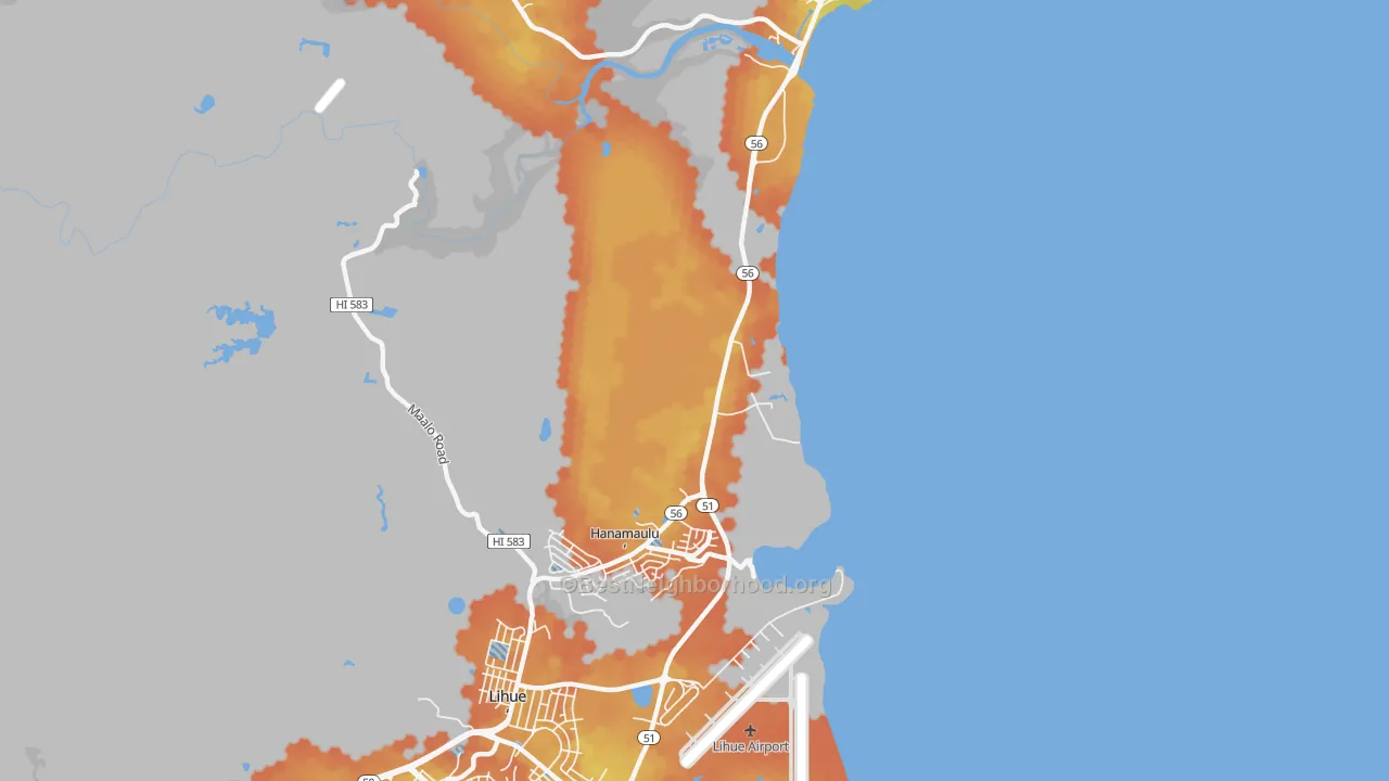 Bike Grade map of Kapaia, HI