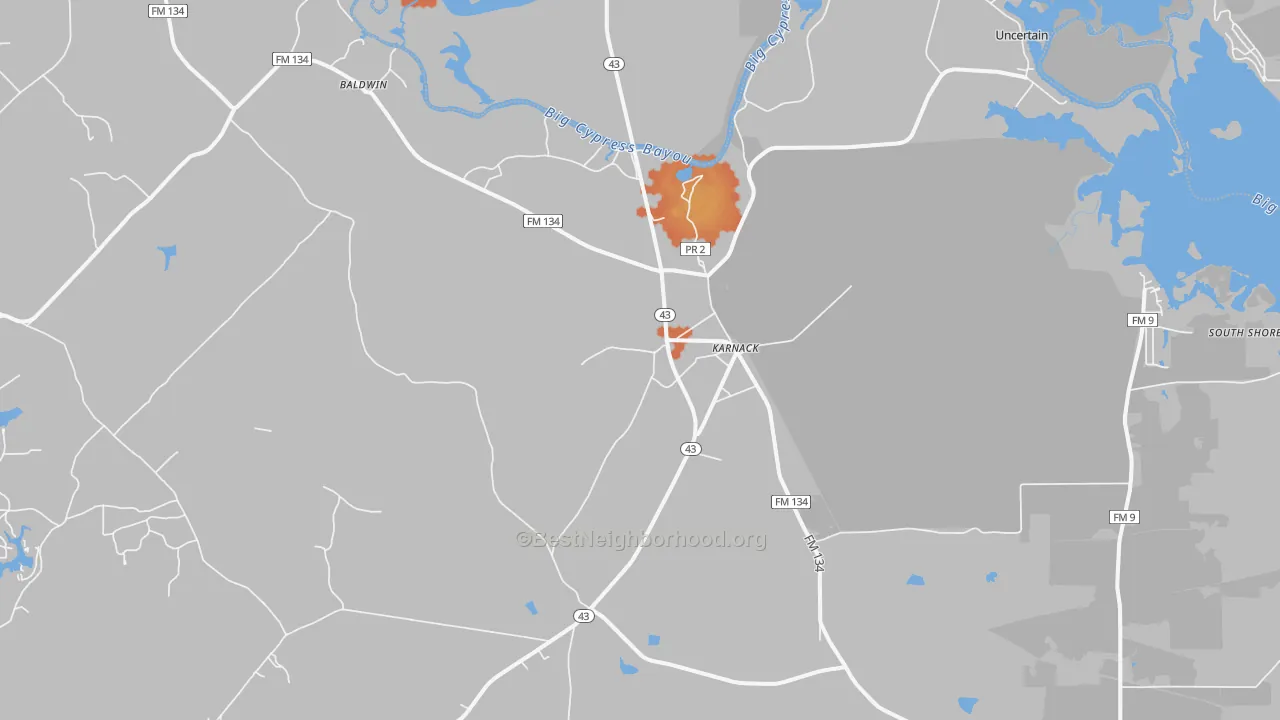 Bike Grade map of Karnack, TX