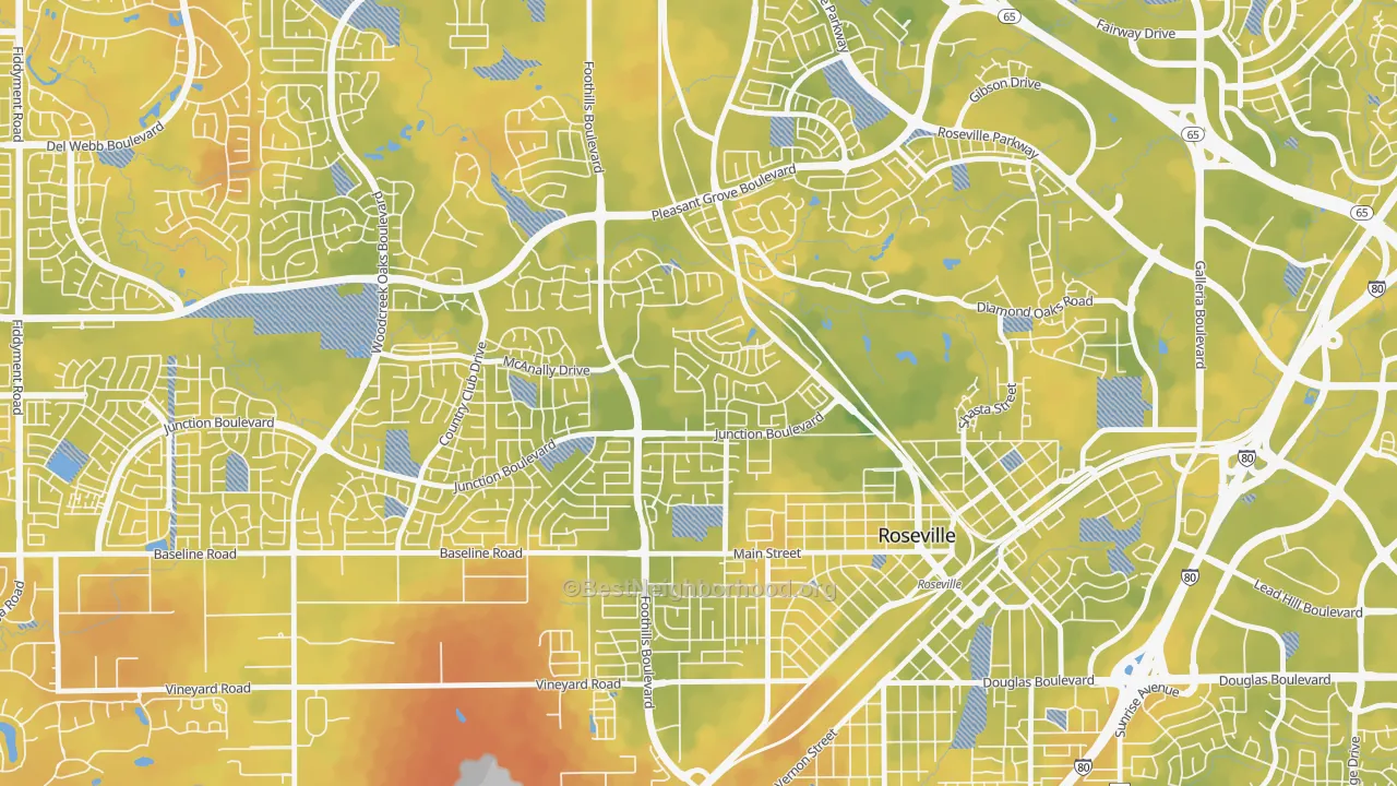 Bike Grade map of Kaseberg-Kingswood, Roseville, CA