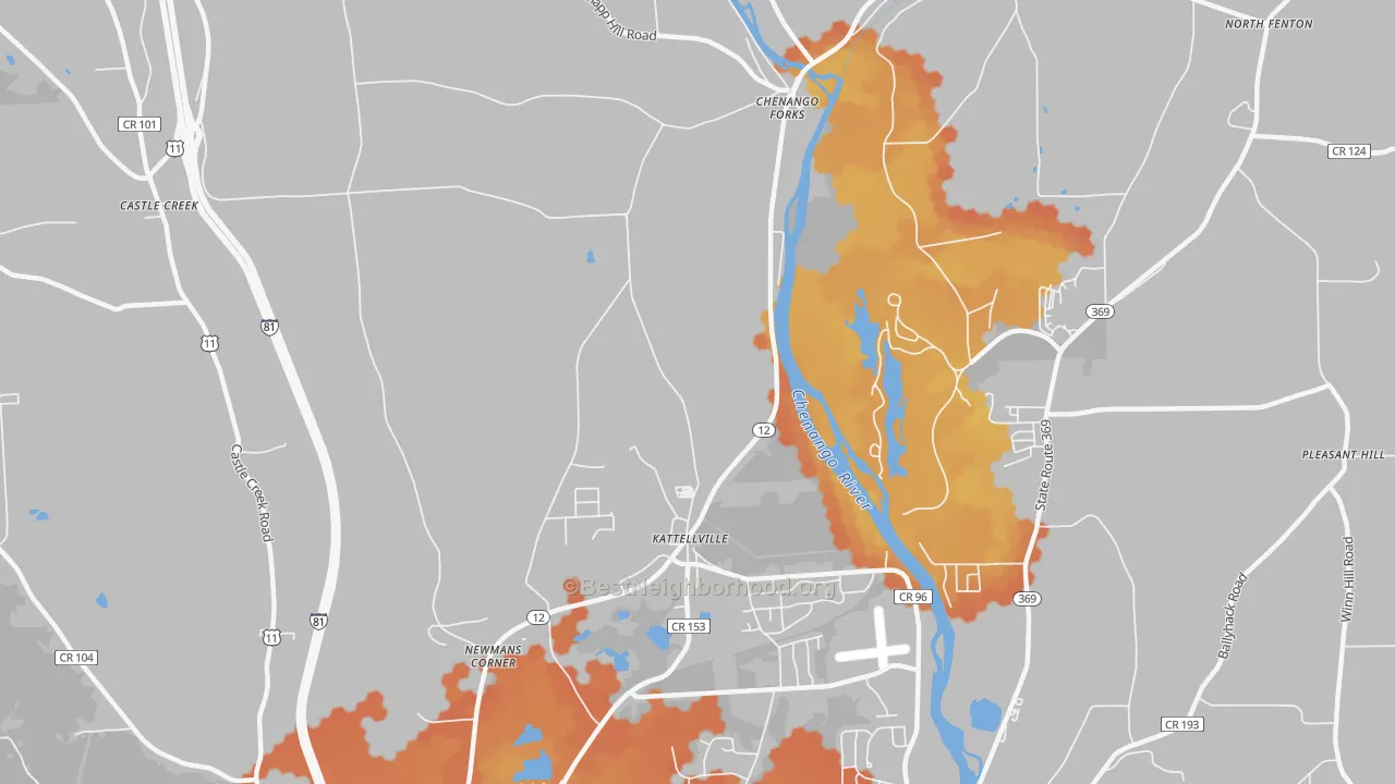 Bike Grade map of Kattelville, NY