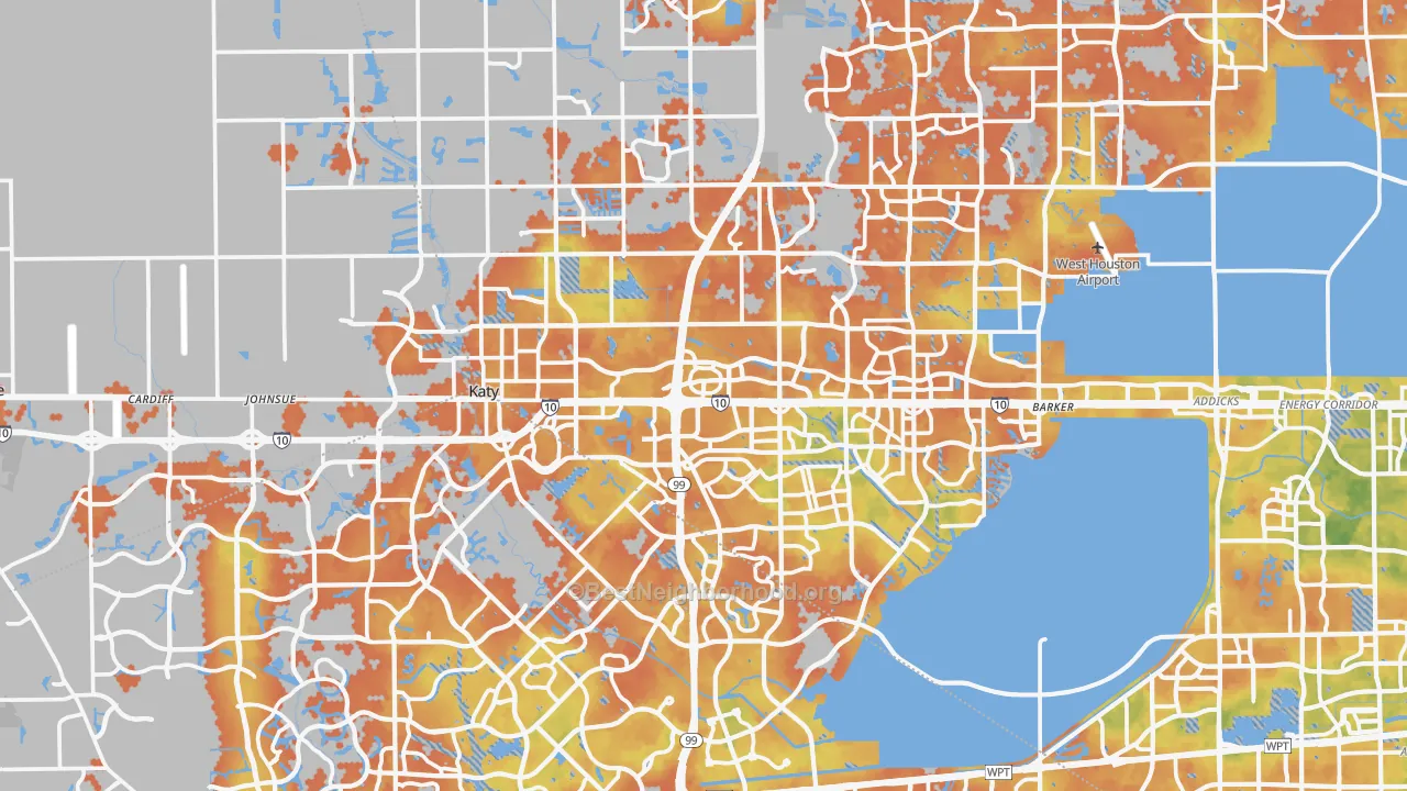 Bike Grade map of Katy, TX