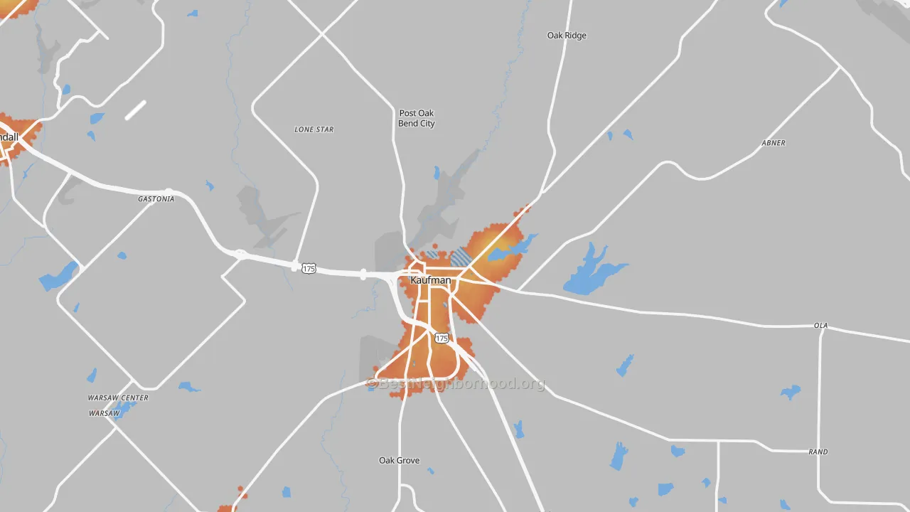 Bike Grade map of Kaufman, TX