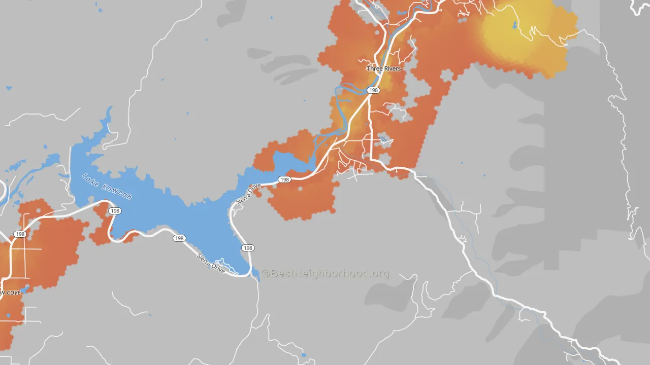 Bike Grade map of Kaweah, CA