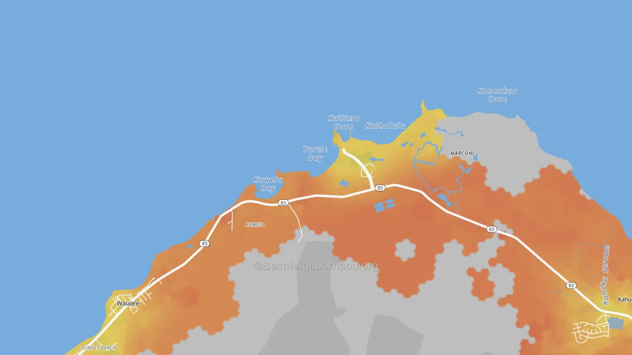 Bike Grade map of Kawela Bay, HI