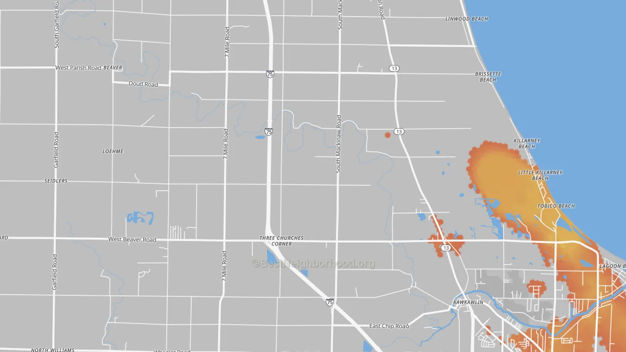Bike Grade map of Kawkawlin, MI