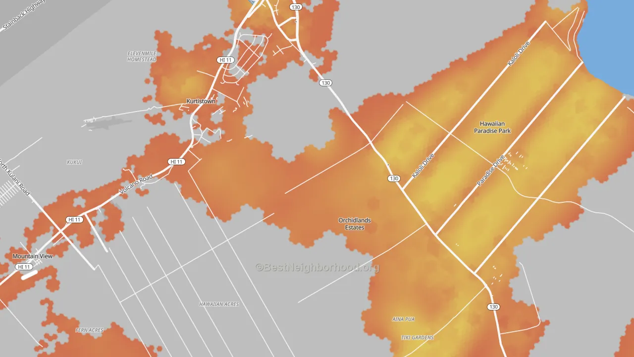 Bike Grade map of Keaau, HI
