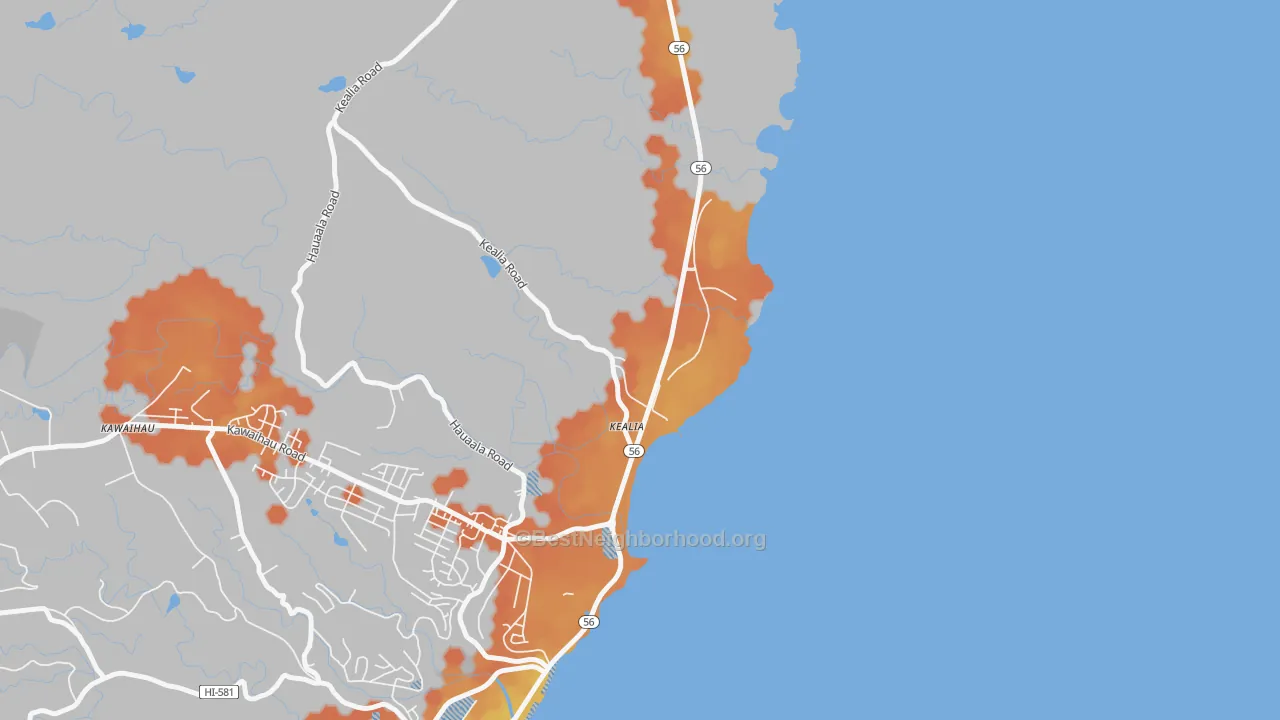 Bike Grade map of Kealia, HI