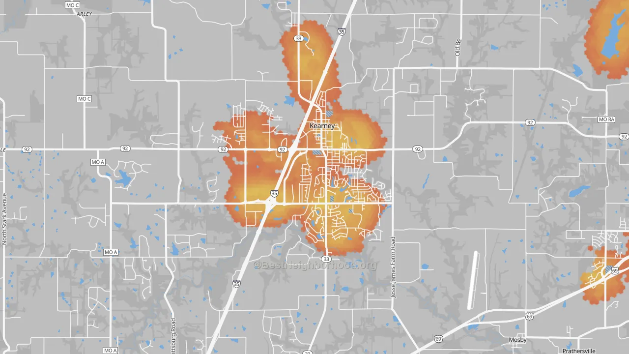 Bike Grade map of Kearney, MO