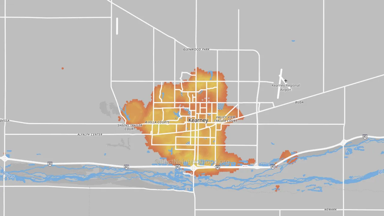 Bike Grade map of Kearney, NE