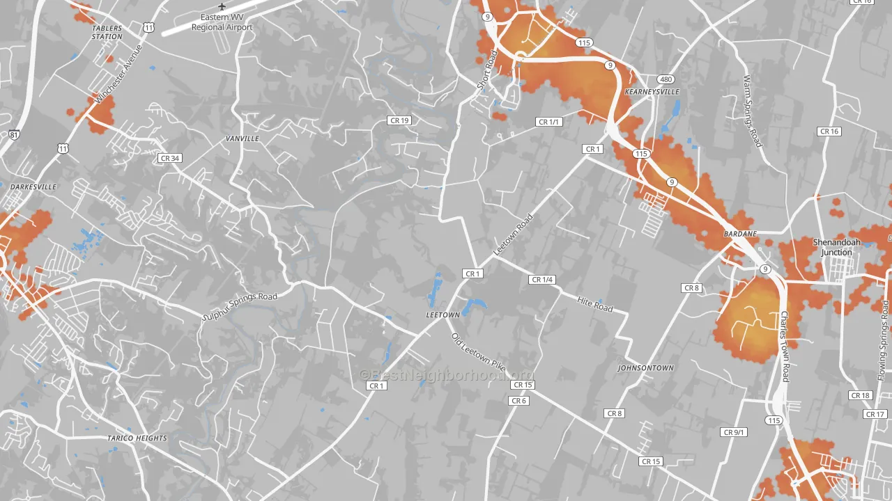 Bike Grade map of Kearneysville, WV