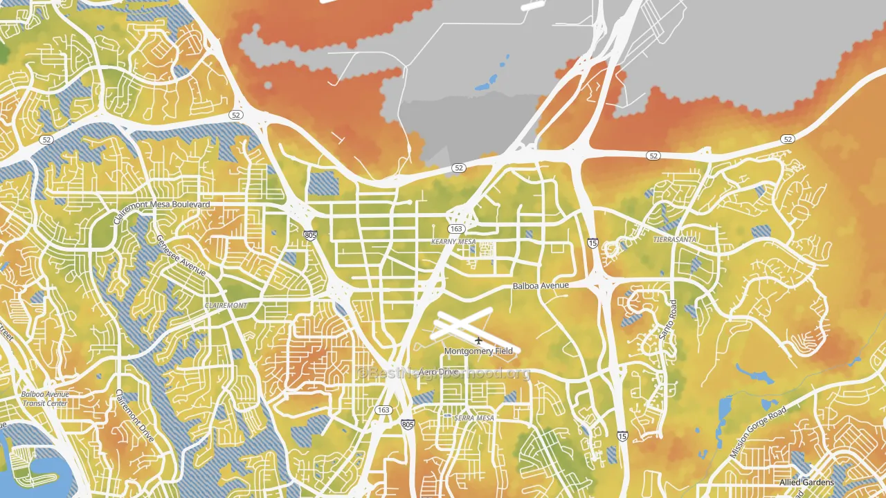 Bike Grade map of Kearny Mesa, San Diego, CA