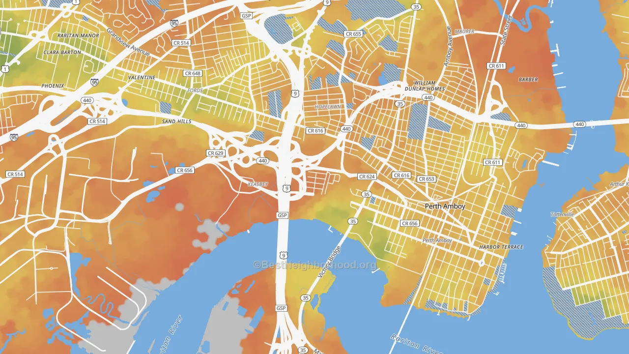 Bike Grade map of Keasbey, NJ