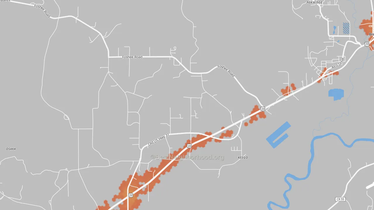 Bike Grade map of Keego, AL