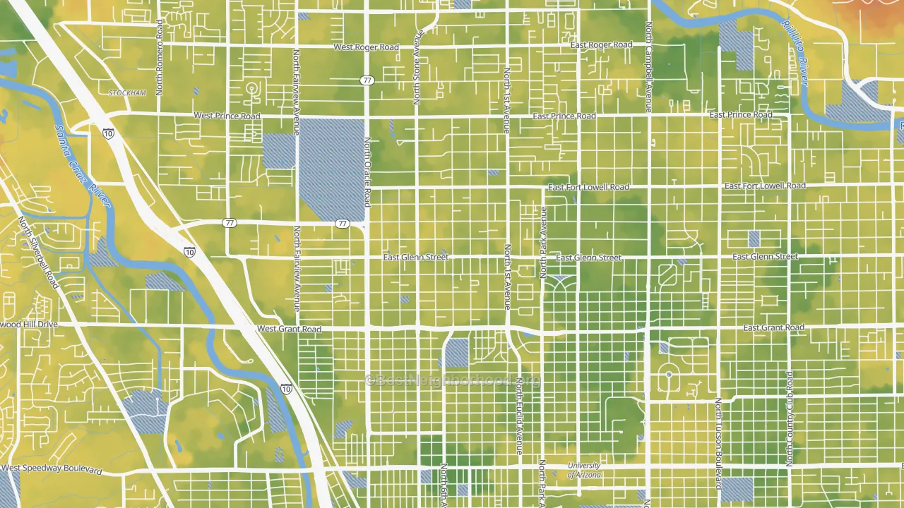 Bike Grade map of Keeling, Tucson, AZ