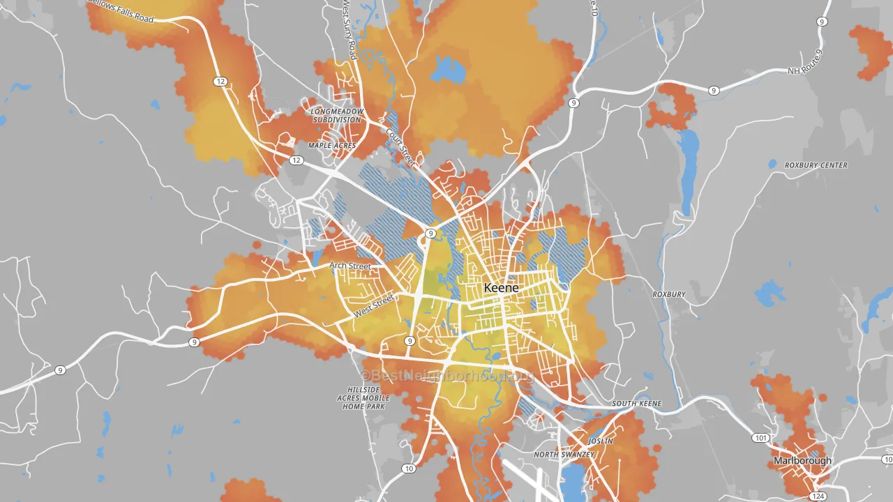 Bike Grade map of Keene, NH