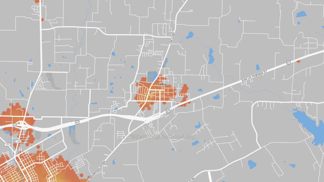 Bike Grade map of Keene, TX