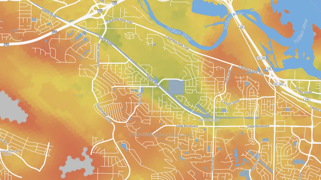 Bike Grade map of Keene Valley, Richland, WA