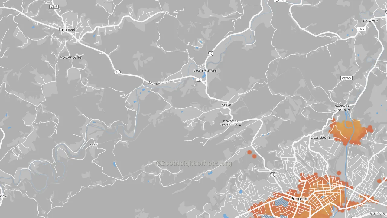 Bike Grade map of Kegley, WV
