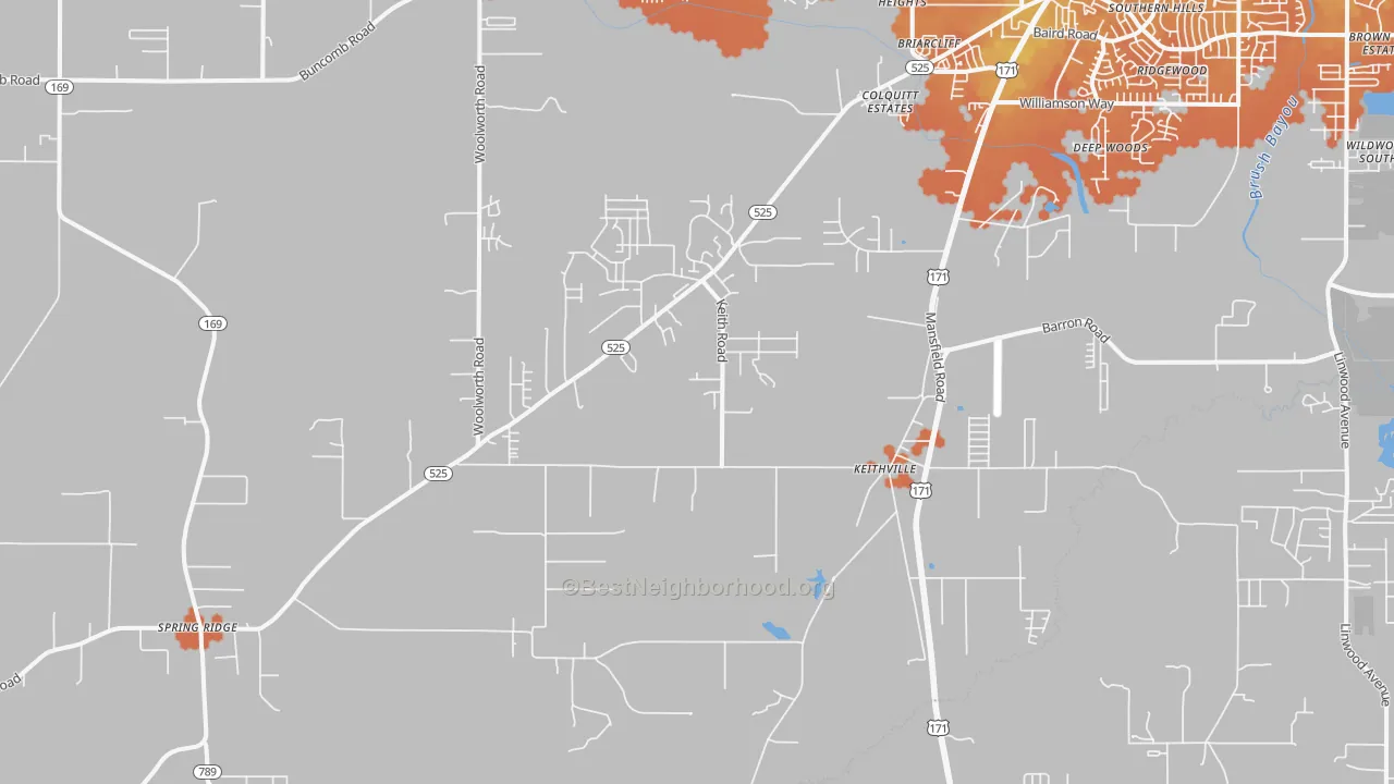 Bike Grade map of Keithville, LA