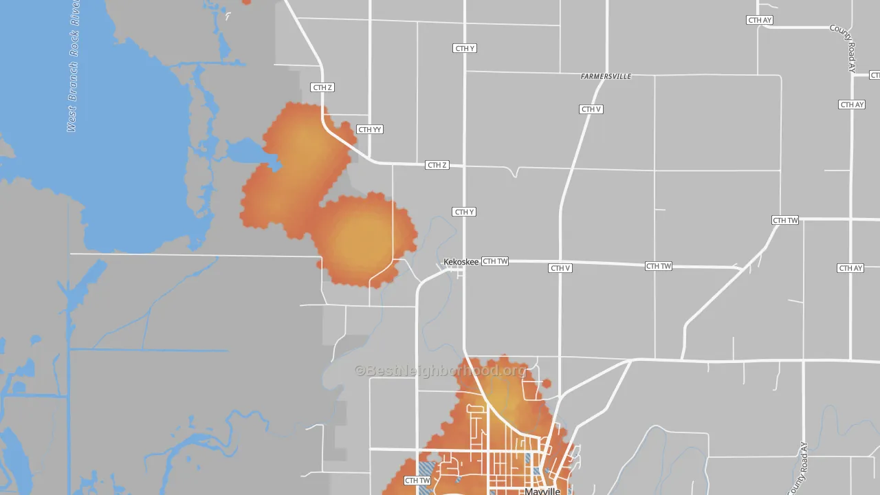 Bike Grade map of Kekoskee, WI