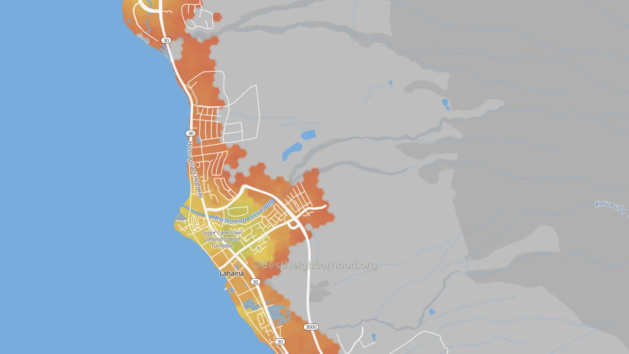 Bike Grade map of Kelawea, HI