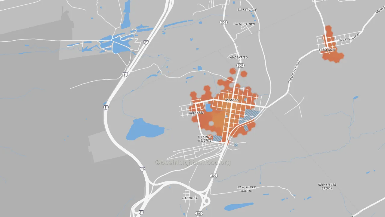 Bike Grade map of Kelayres, PA