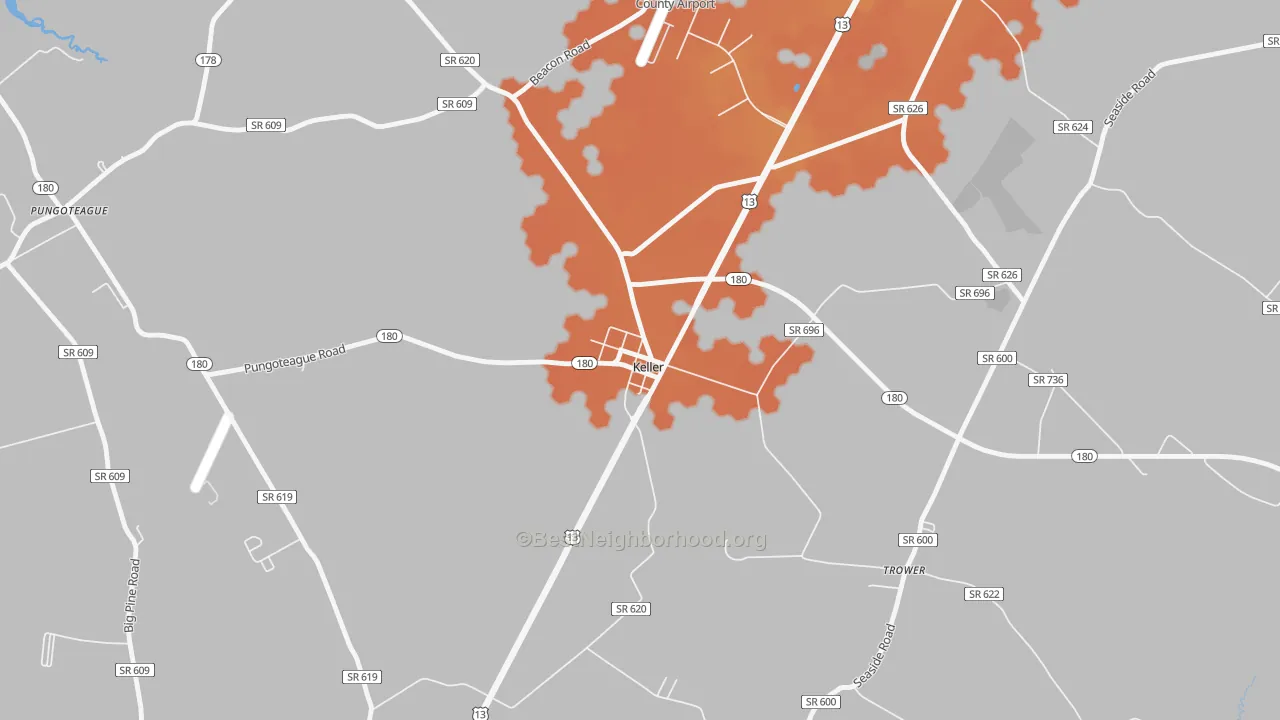 Bike Grade map of Keller, VA
