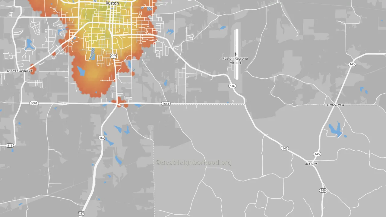 Bike Grade map of Kelleys, LA