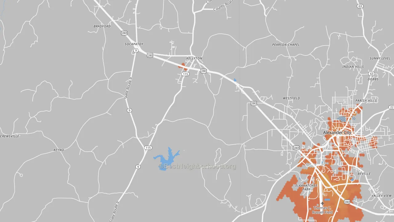 Bike Grade map of Kellyton, AL