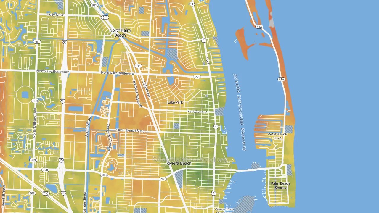Bike Grade map of Kelsey City, Lake Park, FL