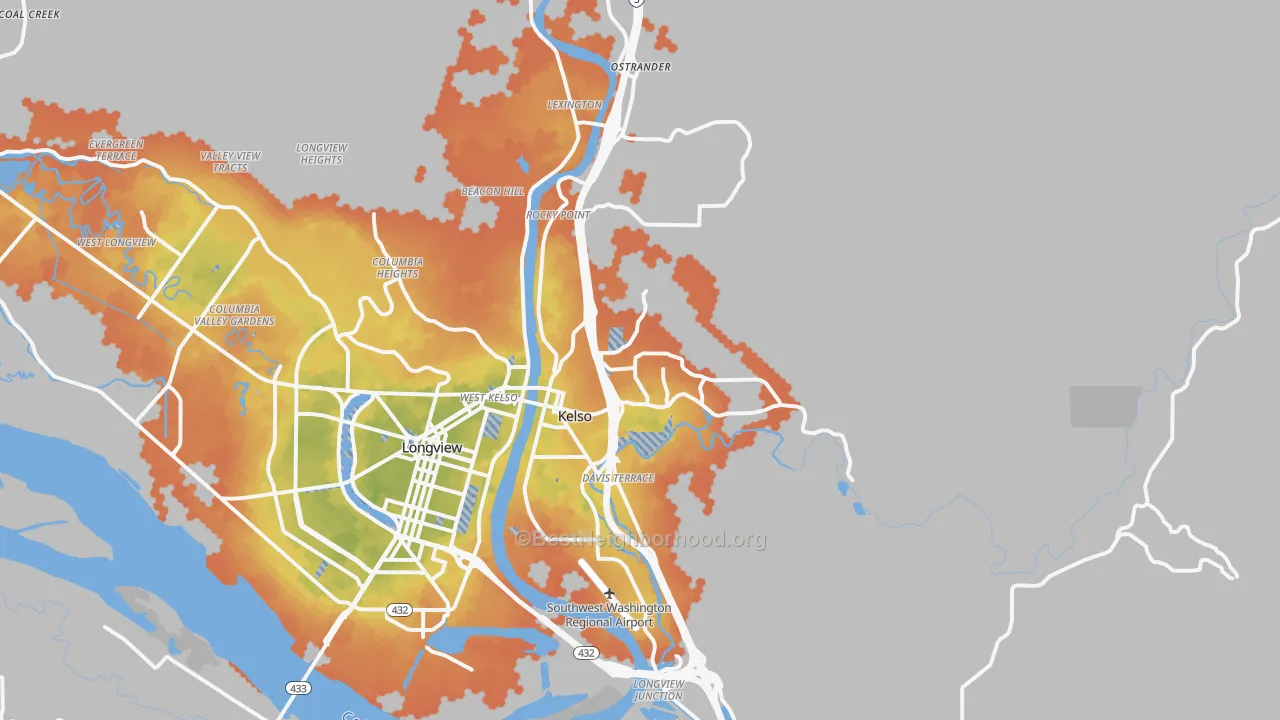 Bike Grade map of Kelso, WA