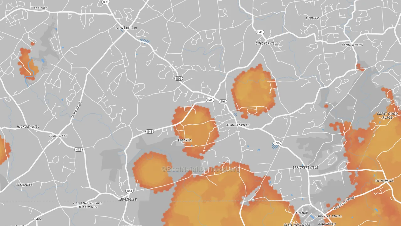 Bike Grade map of Kemblesville, PA