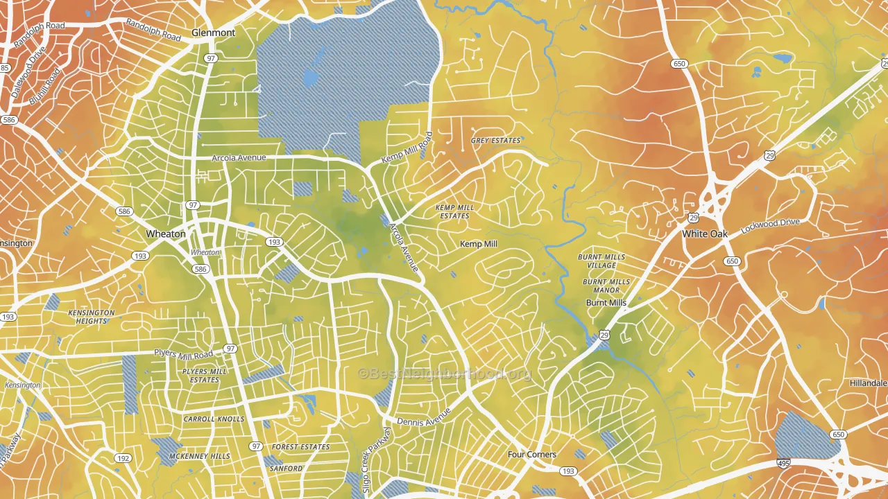 Bike Grade map of Kemp Mill, MD
