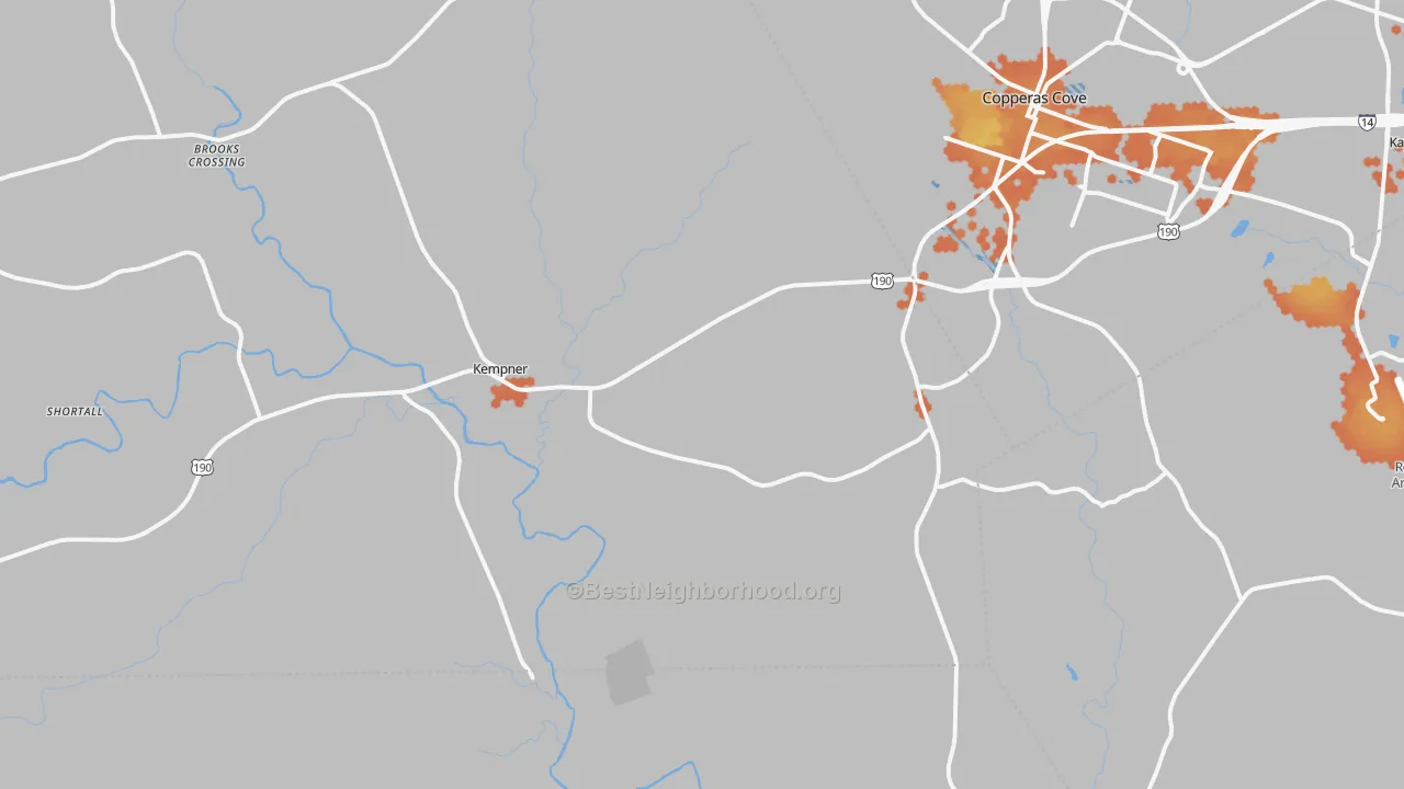 Bike Grade map of Kempner, TX