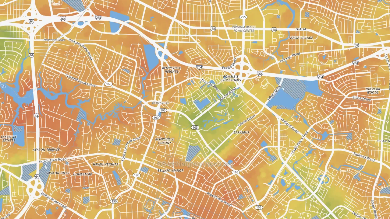 Bike Grade map of Kempsville Gardens, Virginia Beach, VA