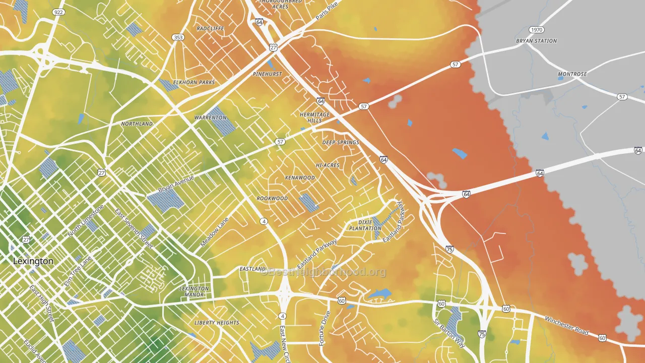 Bike Grade map of Kenawood-Rockwood, Lexington, KY