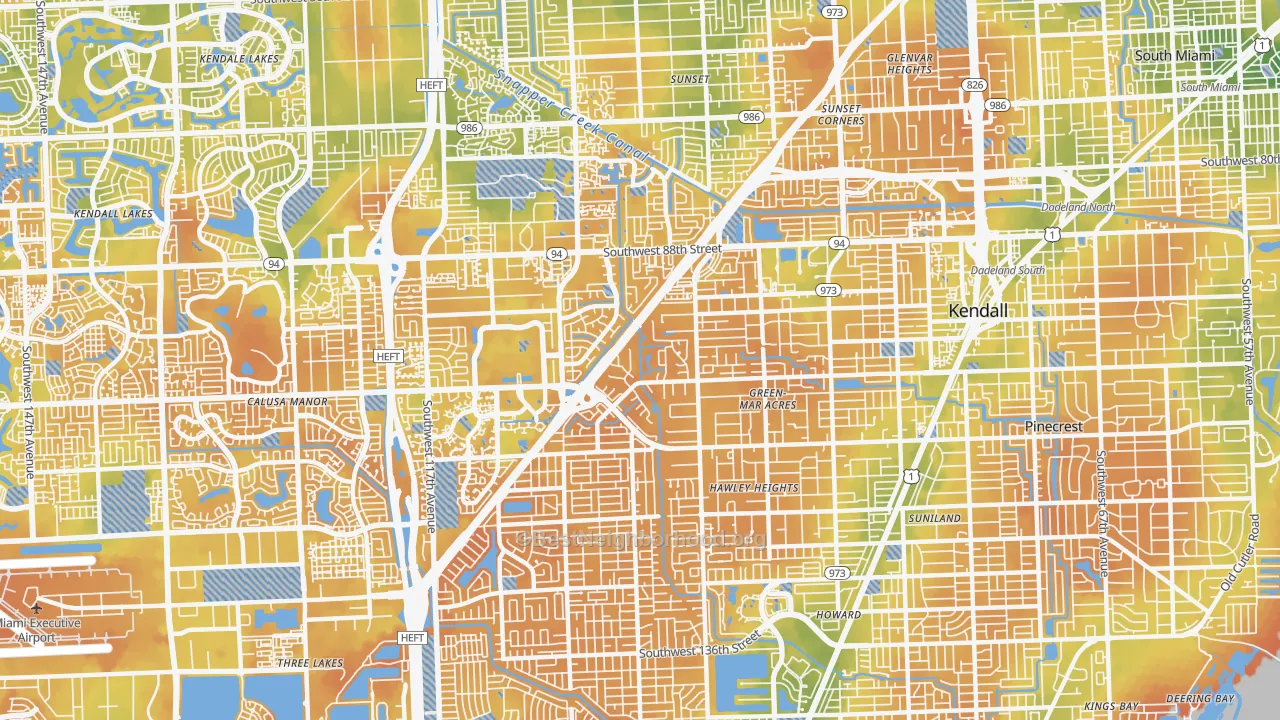 Bike Grade map of Kendall, FL