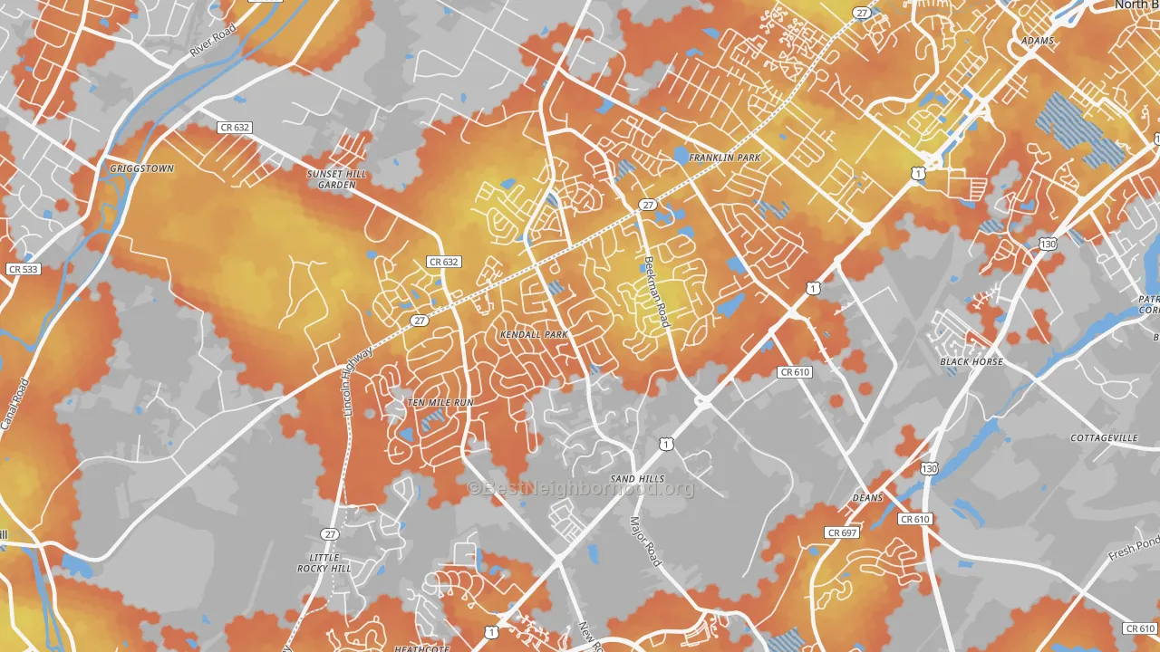 Bike Grade map of Kendall Park, NJ
