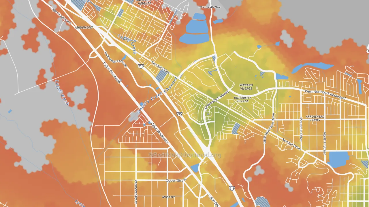 Bike Grade map of Kendall, San Bernardino, CA