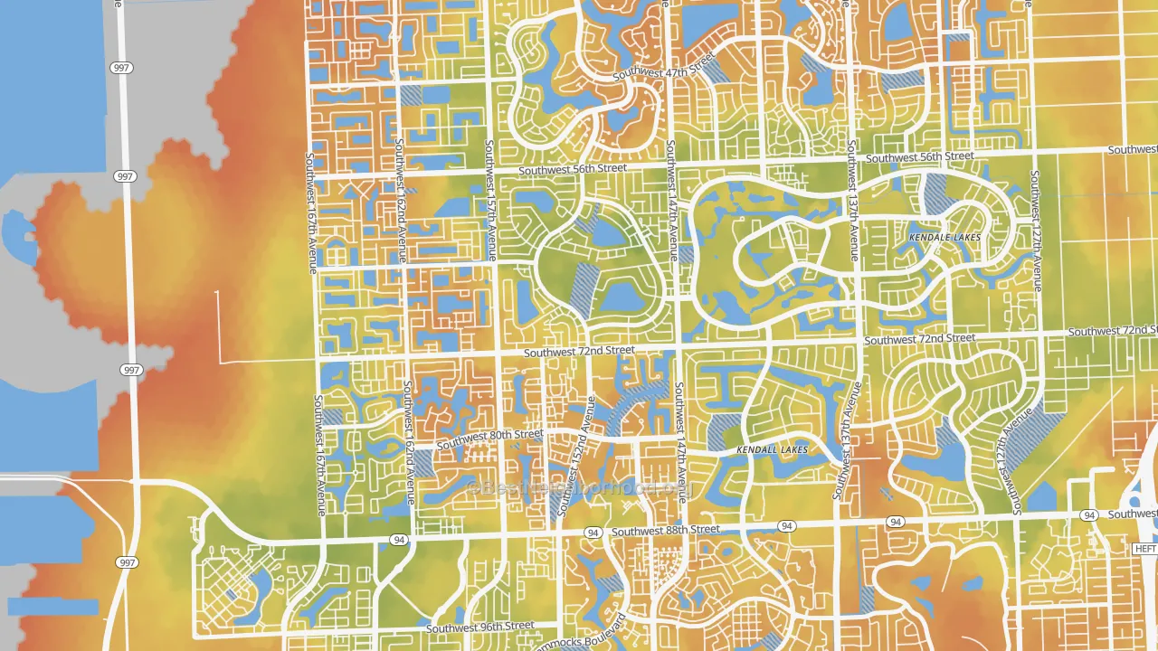 Bike Grade map of Kendall West, FL