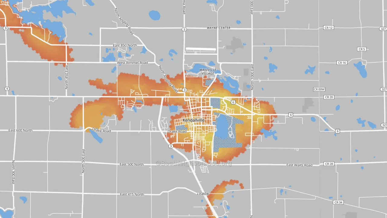Bike Grade map of Kendallville, IN