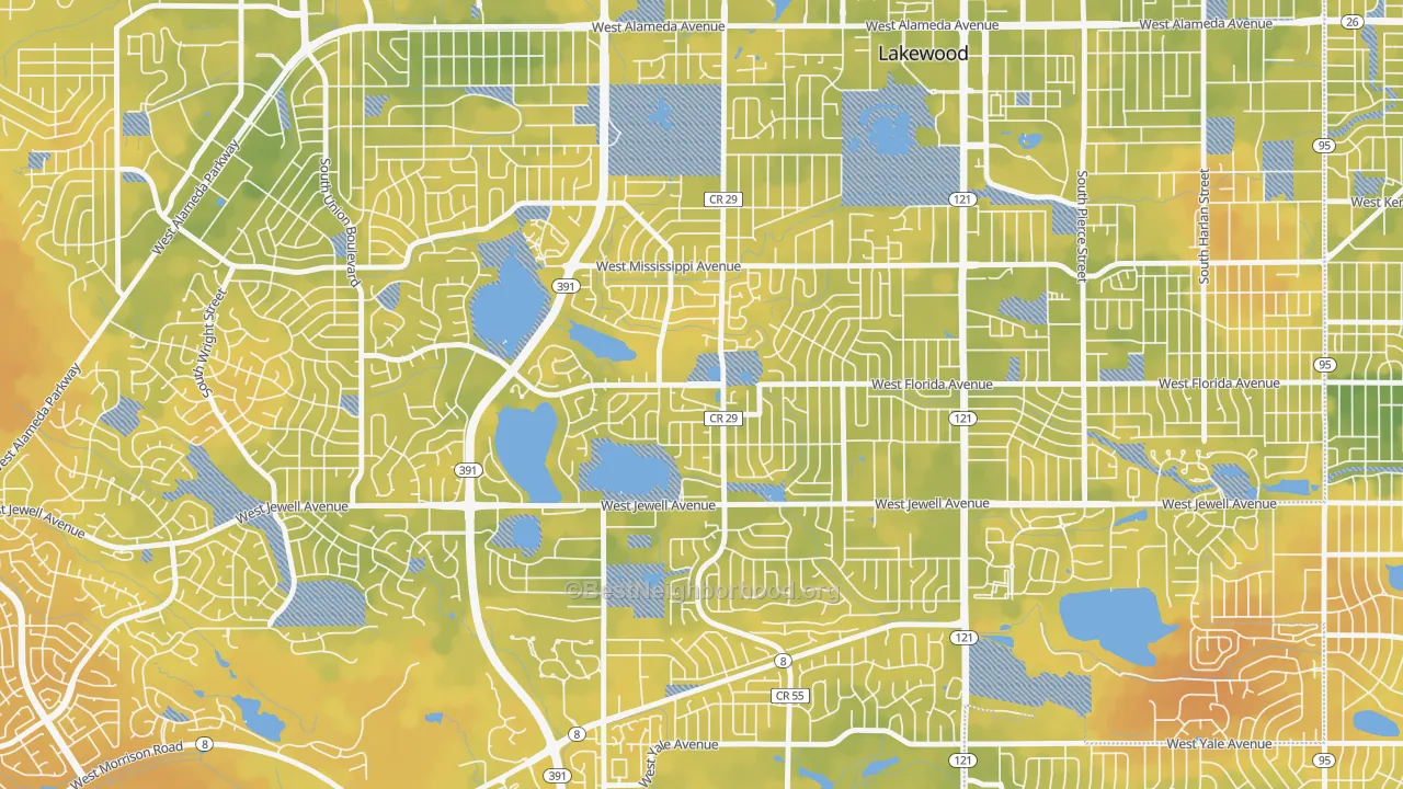 Bike Grade map of Kendrick Lake, Lakewood, CO
