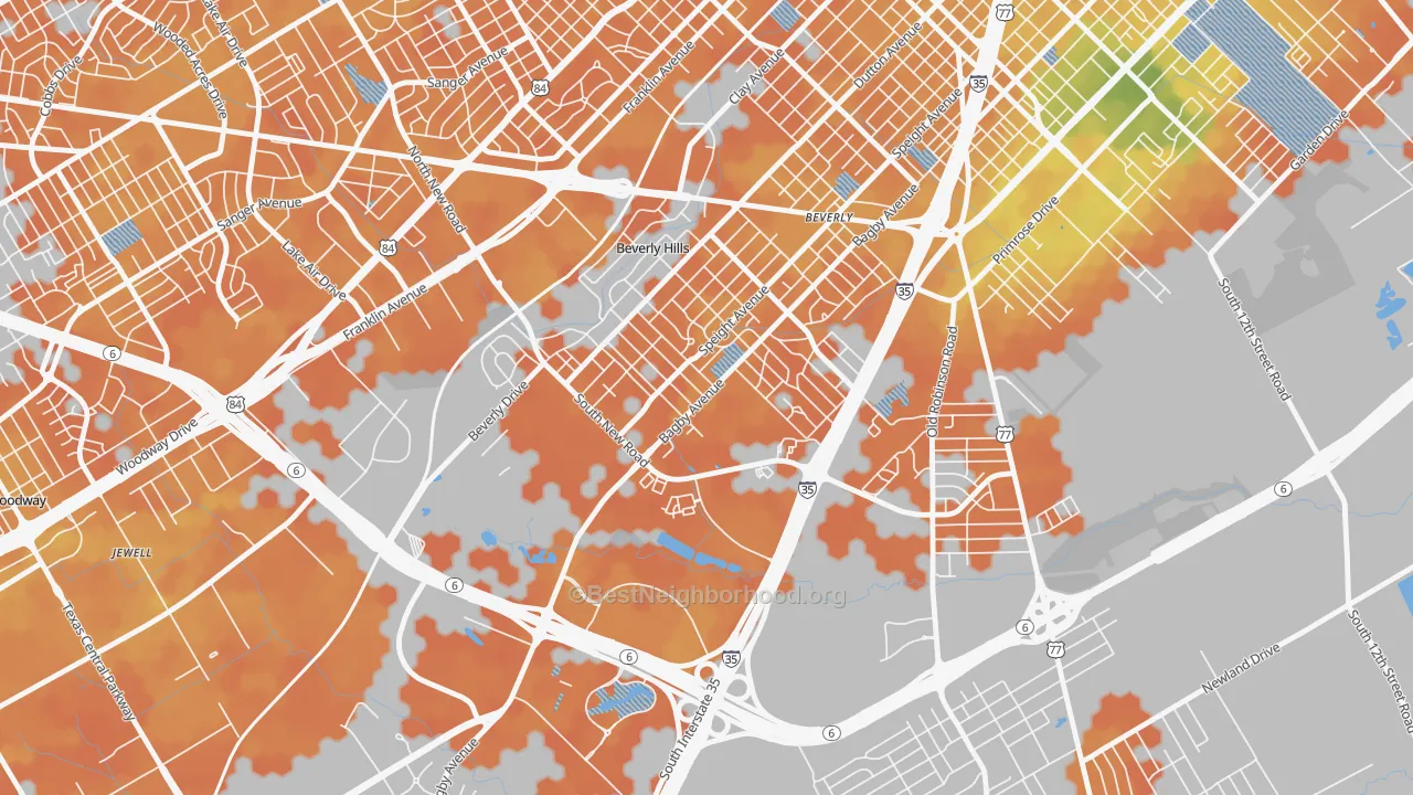 Bike Grade map of Kendrick, Waco, TX