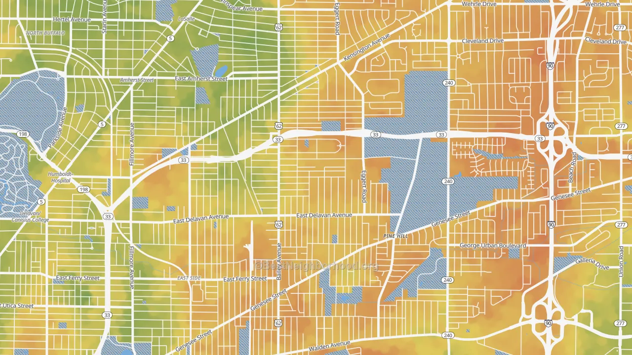 Bike Grade map of Kenfield, Buffalo, NY