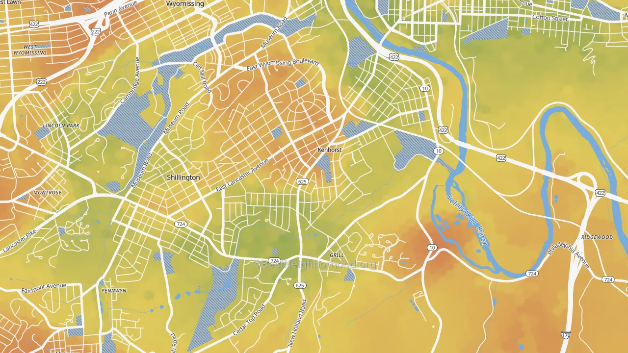 Bike Grade map of Kenhorst, PA
