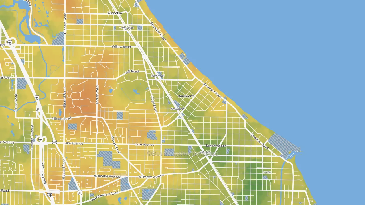 Bike Grade map of Kenilworth, IL
