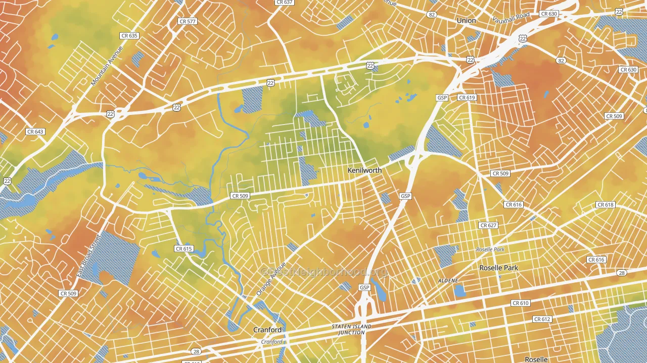 Bike Grade map of Kenilworth, NJ