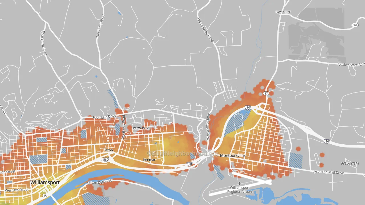Bike Grade map of Kenmar, PA
